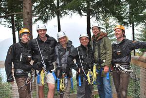 (From L-R) Phill Abbey (Ziptrek Guide), Sebastian Deans (Christchurch, NZ), Katy Medlock (London, UK), Bernhard Hoecker (Germany), Jakob Lips (Germany) Bradley Seville (Guide)